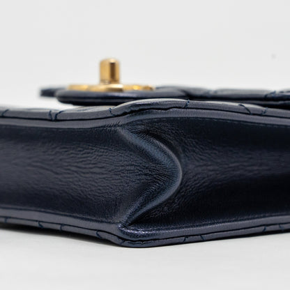 Chanel pearl decorated quilted flap bag lambskin navy