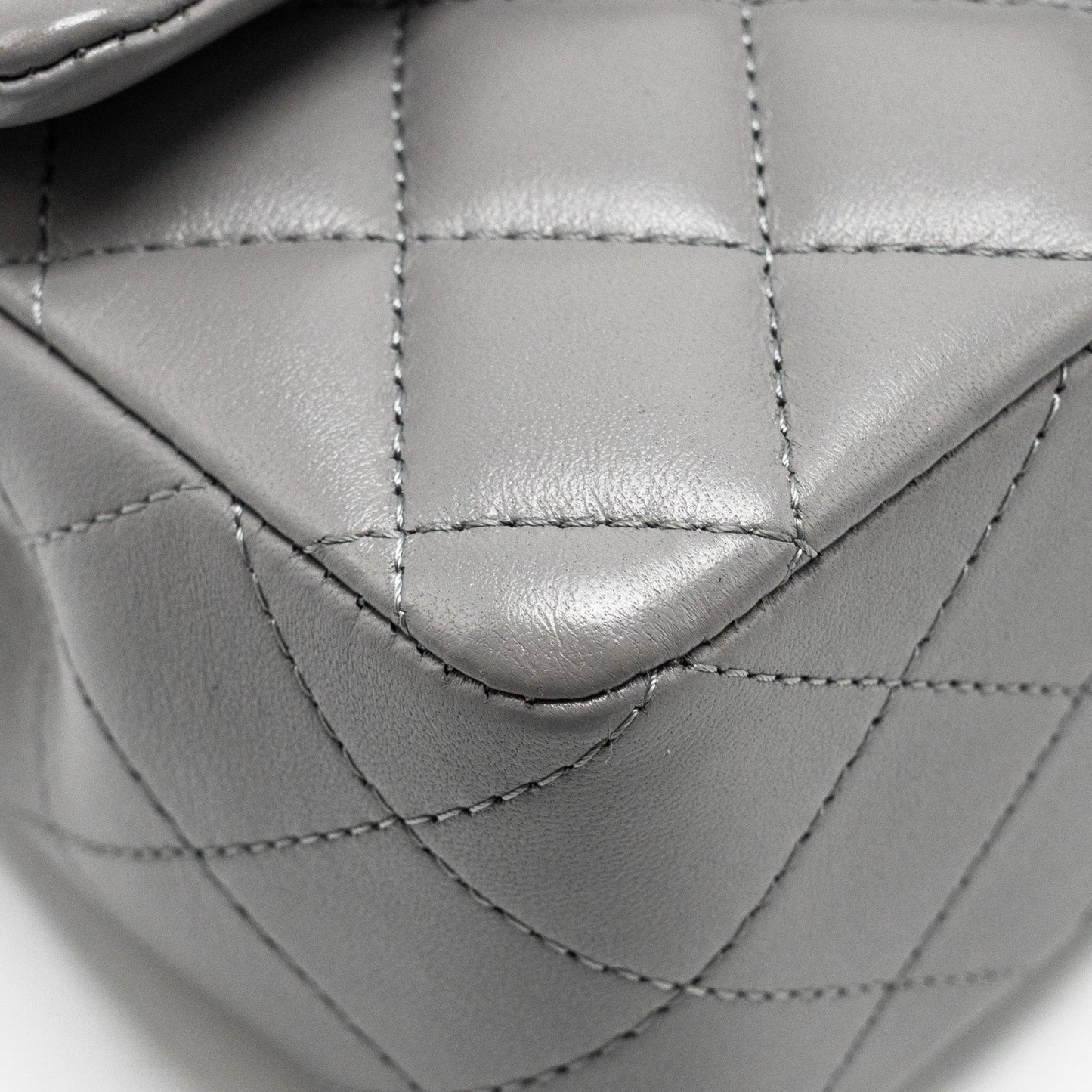 Chanel 22k Metal Top Handle Mini Rectangular Flap Bag Lambskin Grey  (microchip)
