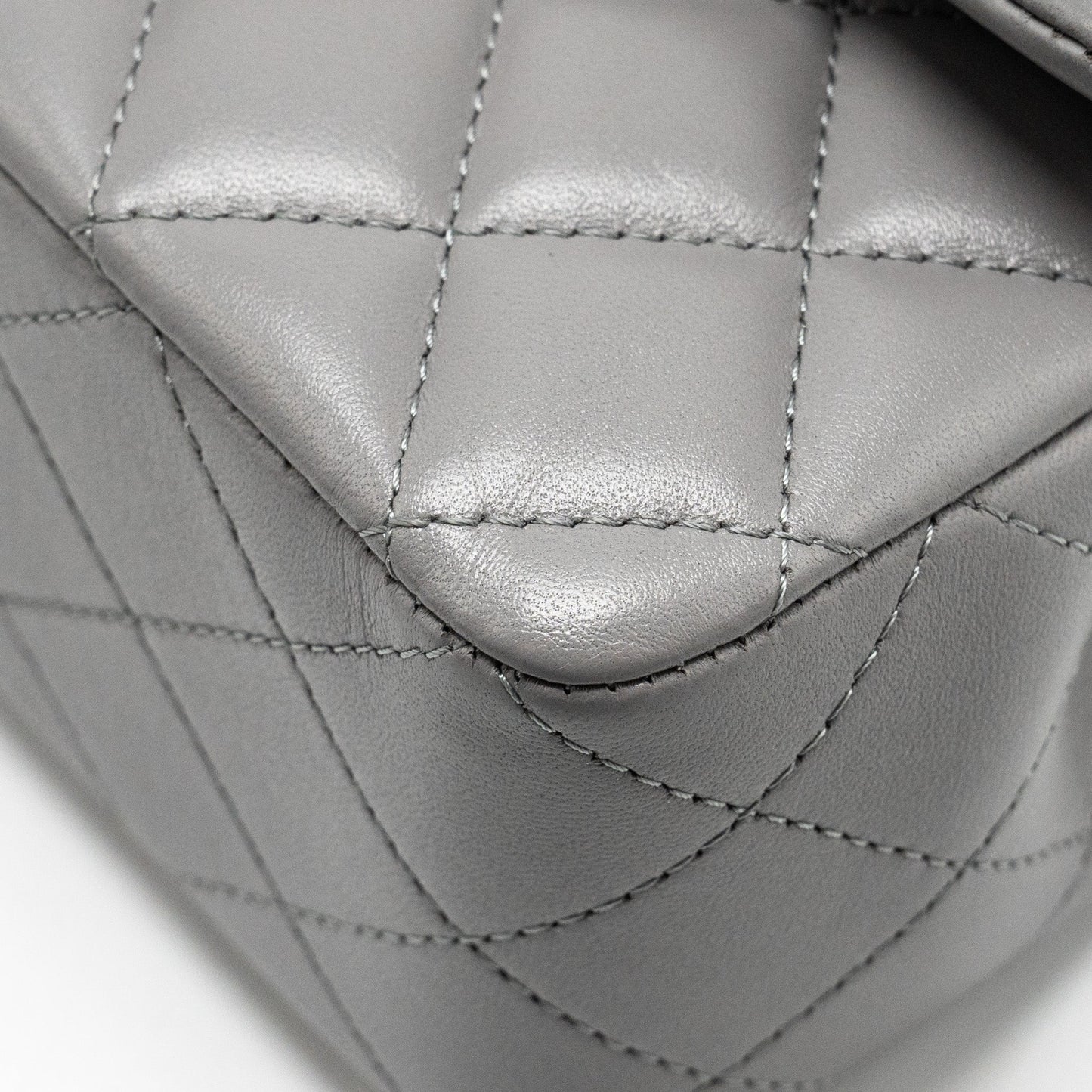 Chanel 22k Metal Top Handle Mini Rectangular Flap Bag Lambskin Grey  (microchip)