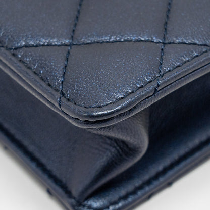 Chanel pearl decorated quilted flap bag lambskin navy