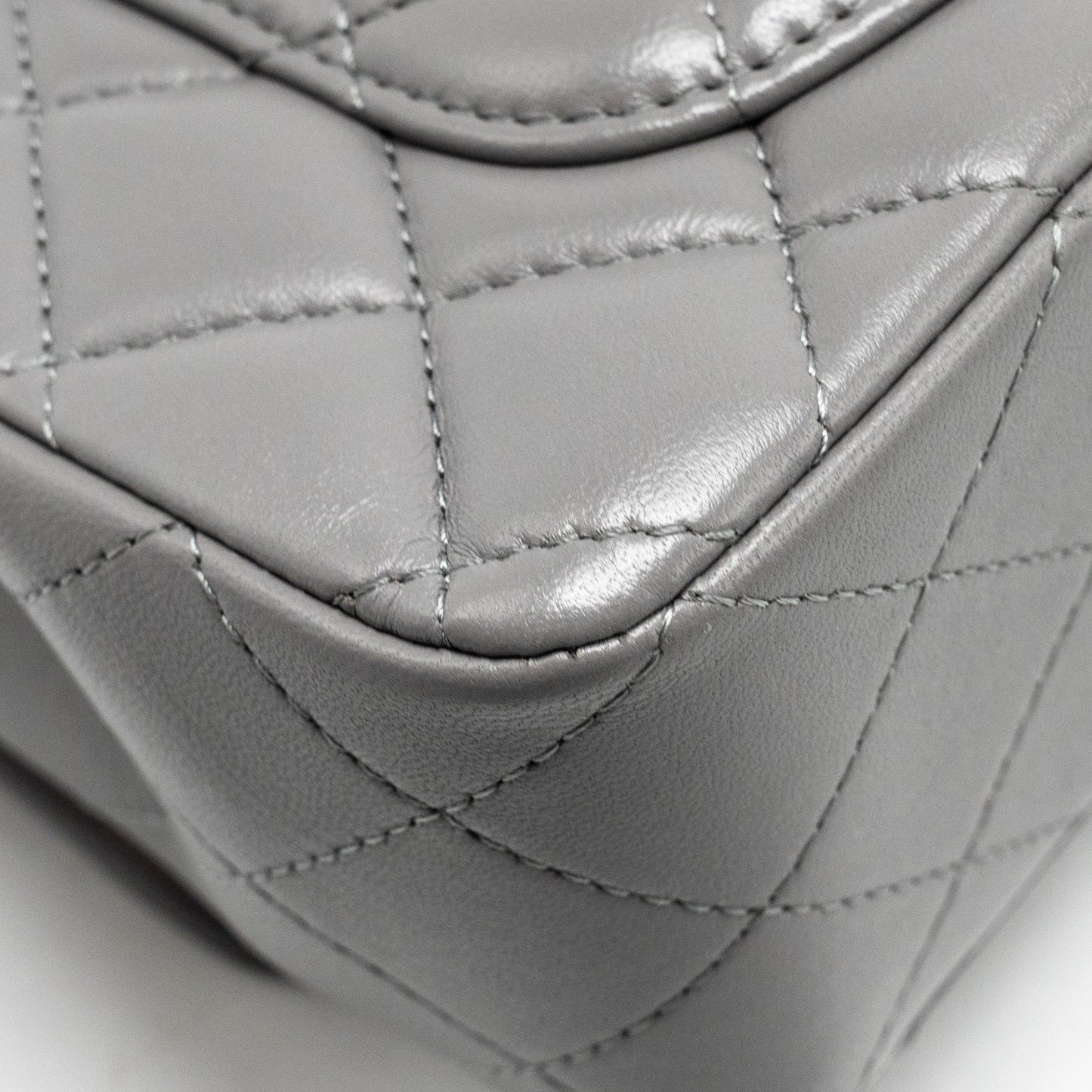 Chanel 22k Metal Top Handle Mini Rectangular Flap Bag Lambskin Grey  (microchip)