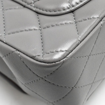 Chanel 22k Metal Top Handle Mini Rectangular Flap Bag Lambskin Grey  (microchip)