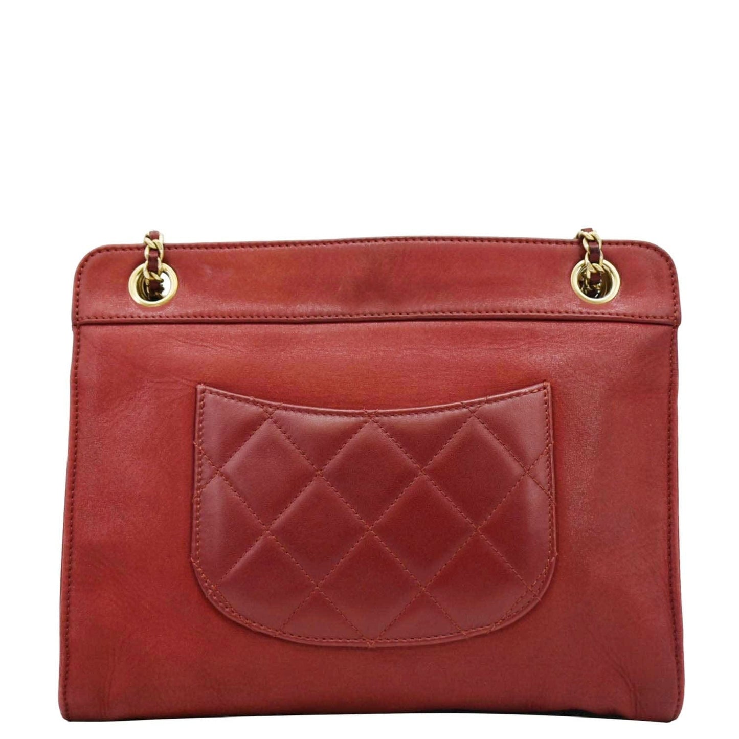 CHANEL Square Front Pocket Quilted Leather Chain Crossbody Bag Red