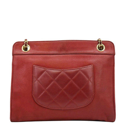 CHANEL Square Front Pocket Quilted Leather Chain Crossbody Bag Red