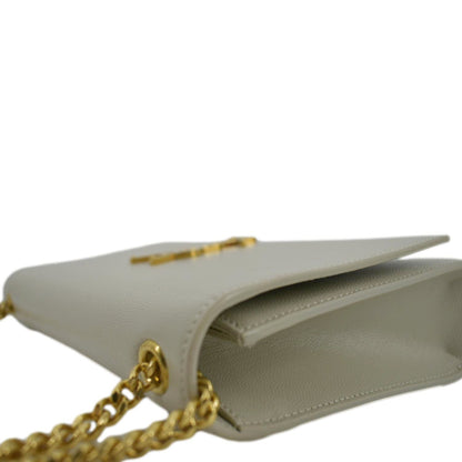 YVES SAINT LAURENT Kate Leather Chain Clutch Crossbody Bag White