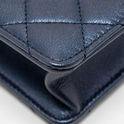 Chanel pearl decorated quilted flap bag lambskin navy
