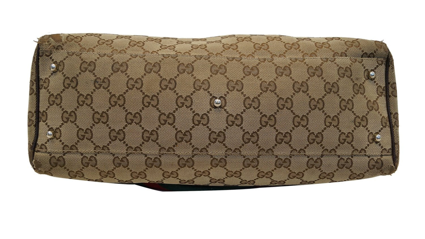 GUCCI Beige Ebony Signature GG Canvas Tote Bag