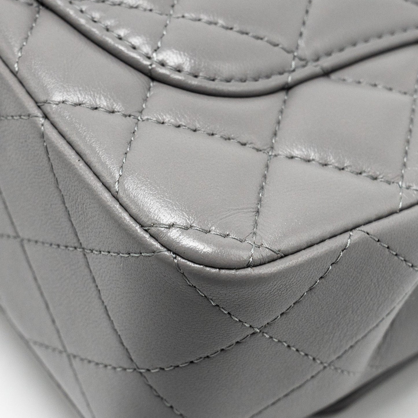 Chanel 22k Metal Top Handle Mini Rectangular Flap Bag Lambskin Grey  (microchip)