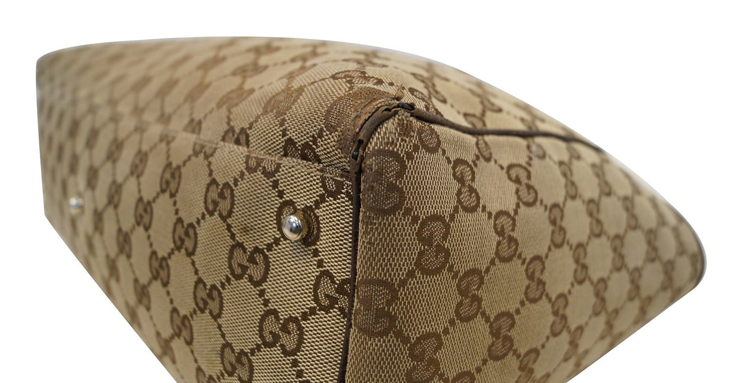 GUCCI Beige Ebony Signature GG Canvas Tote Bag