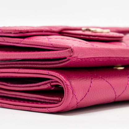 Chanel Matelasse Bi-fold Wallet Caviar Dark Pink L (Microchip)