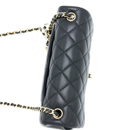 Chanel 23C Pearl Crush Mini Rectangular Flap Bag Lambskin Black L (Microchip)