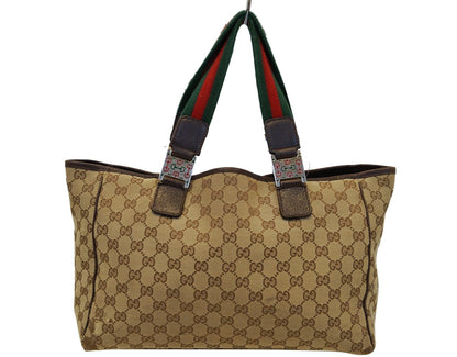 GUCCI Beige Ebony Signature GG Canvas Tote Bag