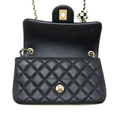 Chanel 23C Pearl Crush Mini Rectangular Flap Bag Lambskin Black L (Microchip)