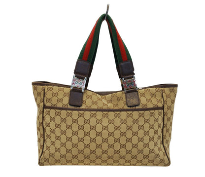 GUCCI Beige Ebony Signature GG Canvas Tote Bag
