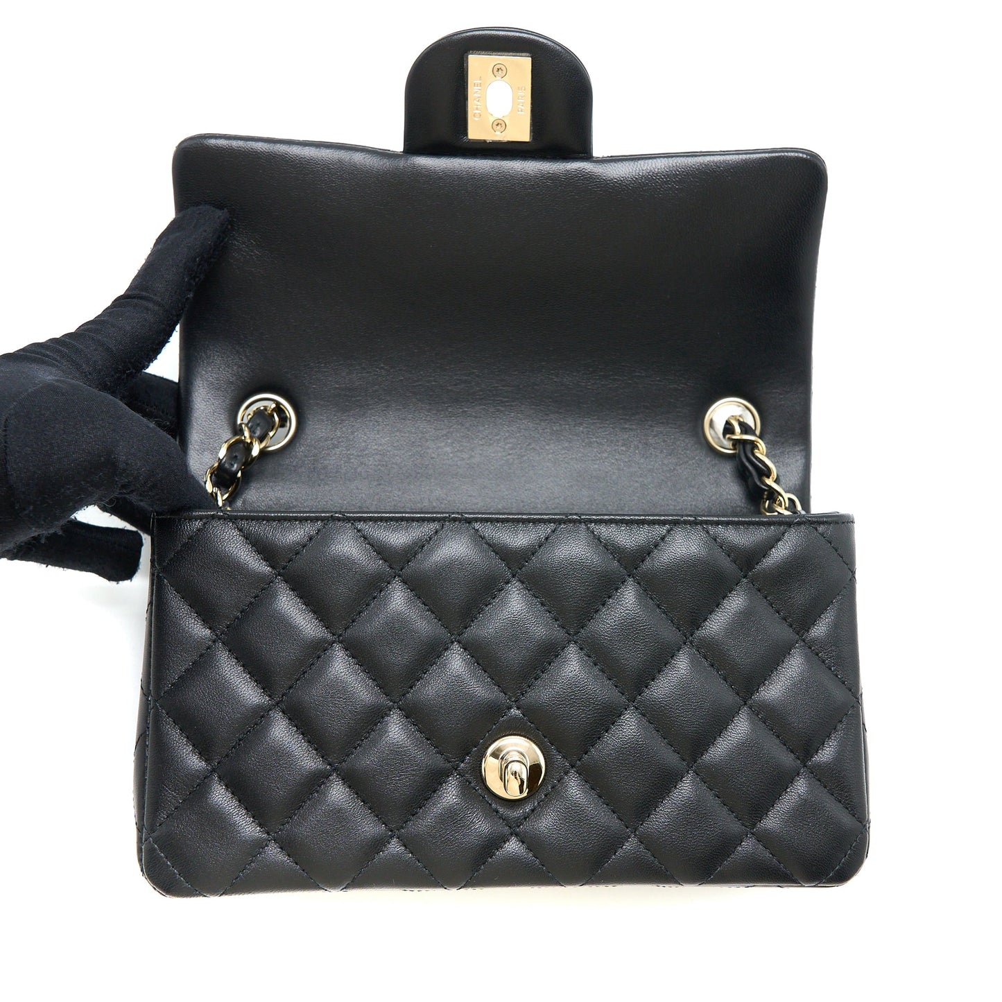 Chanel Mini Rectangular Flap Bag Lambskin Black L (Microchip)