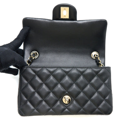 Chanel Mini Rectangular Flap Bag Lambskin Black L (Microchip)