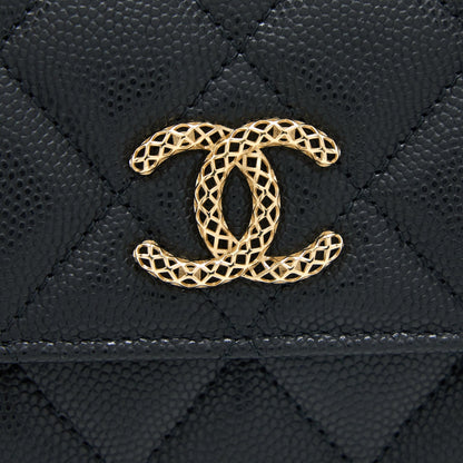 Chanel 23P Detailed CC logo Flap Card Holder Caviar Black L (Microchip)