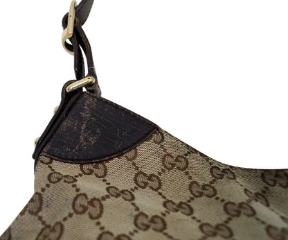 Gucci GG Canvas Beige Ebony Signature Hasler Horsebit Shoulder Bag