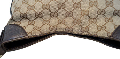 Gucci GG Canvas Beige Ebony Signature Hasler Horsebit Shoulder Bag