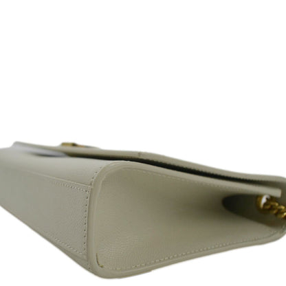YVES SAINT LAURENT Kate Leather Chain Clutch Crossbody Bag White