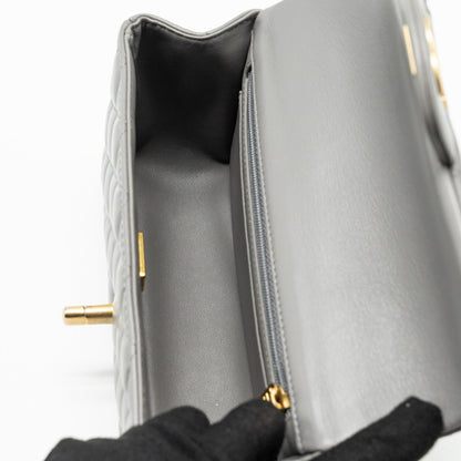 Chanel 22k Metal Top Handle Mini Rectangular Flap Bag Lambskin Grey  (microchip)
