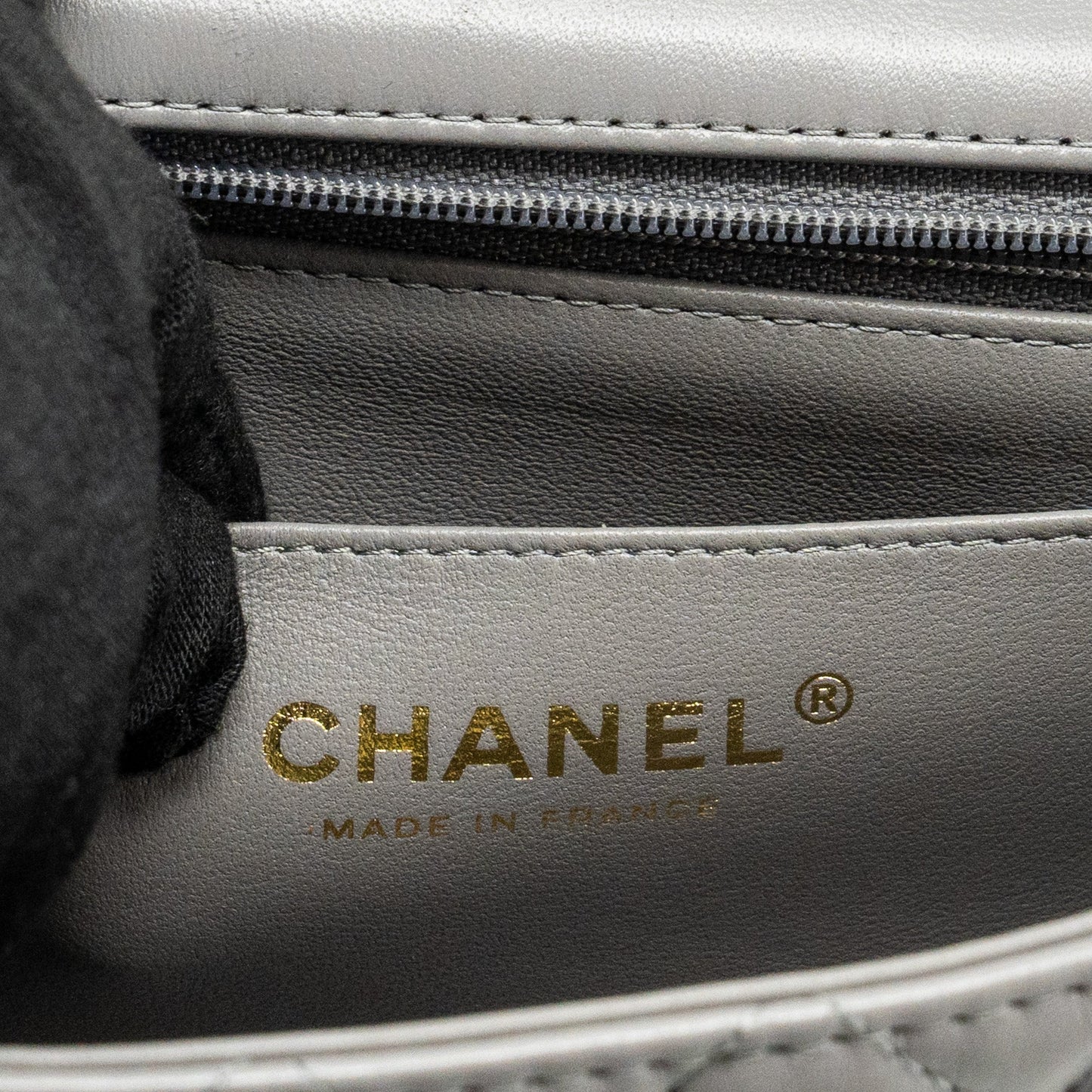 Chanel 22k Metal Top Handle Mini Rectangular Flap Bag Lambskin Grey  (microchip)