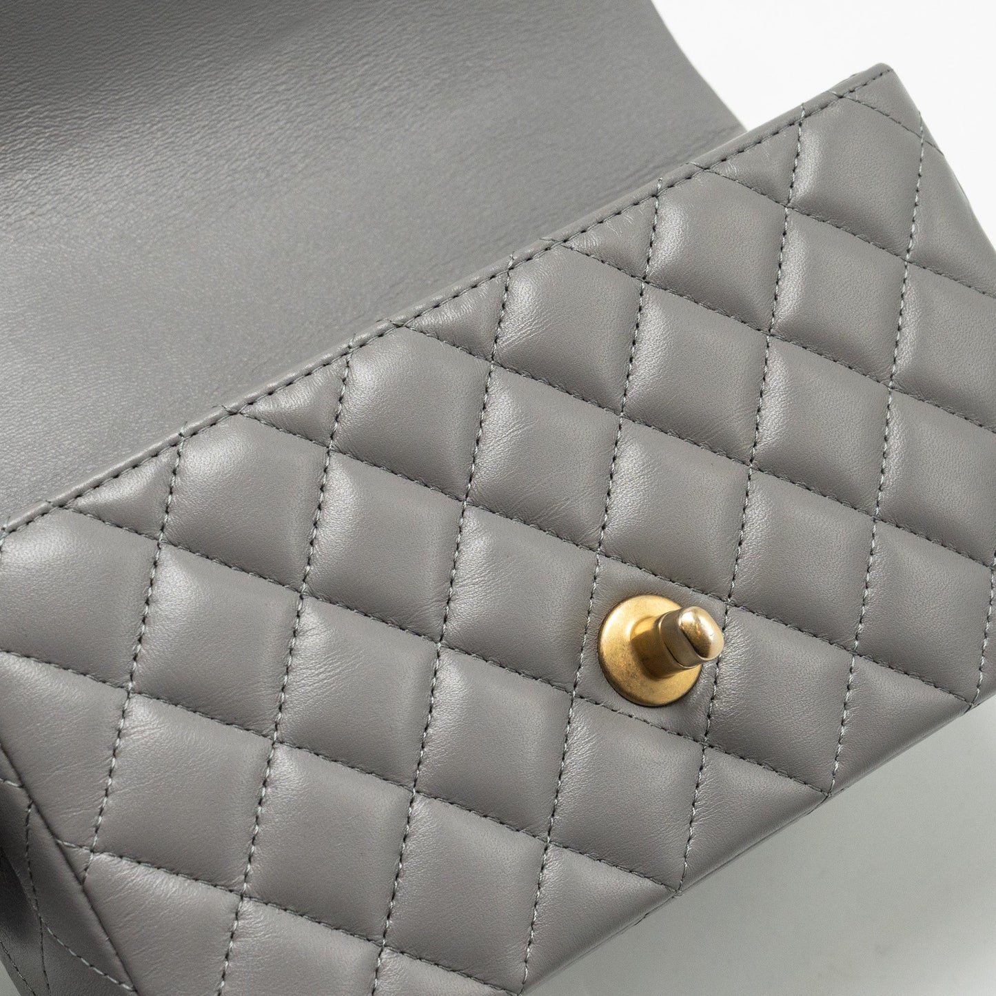 Chanel 22k Metal Top Handle Mini Rectangular Flap Bag Lambskin Grey  (microchip)
