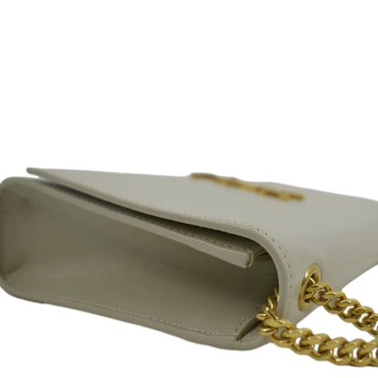 YVES SAINT LAURENT Kate Leather Chain Clutch Crossbody Bag White