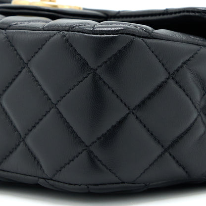 Chanel 22K Coco Chain Quilted Flap Bag Lambskin Black Brushed  (Microchip)