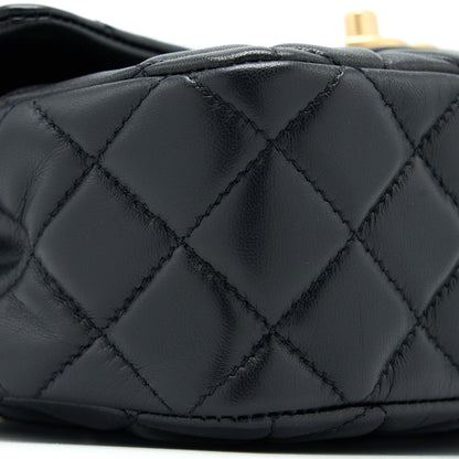 Chanel 22K Coco Chain Quilted Flap Bag Lambskin Black Brushed  (Microchip)