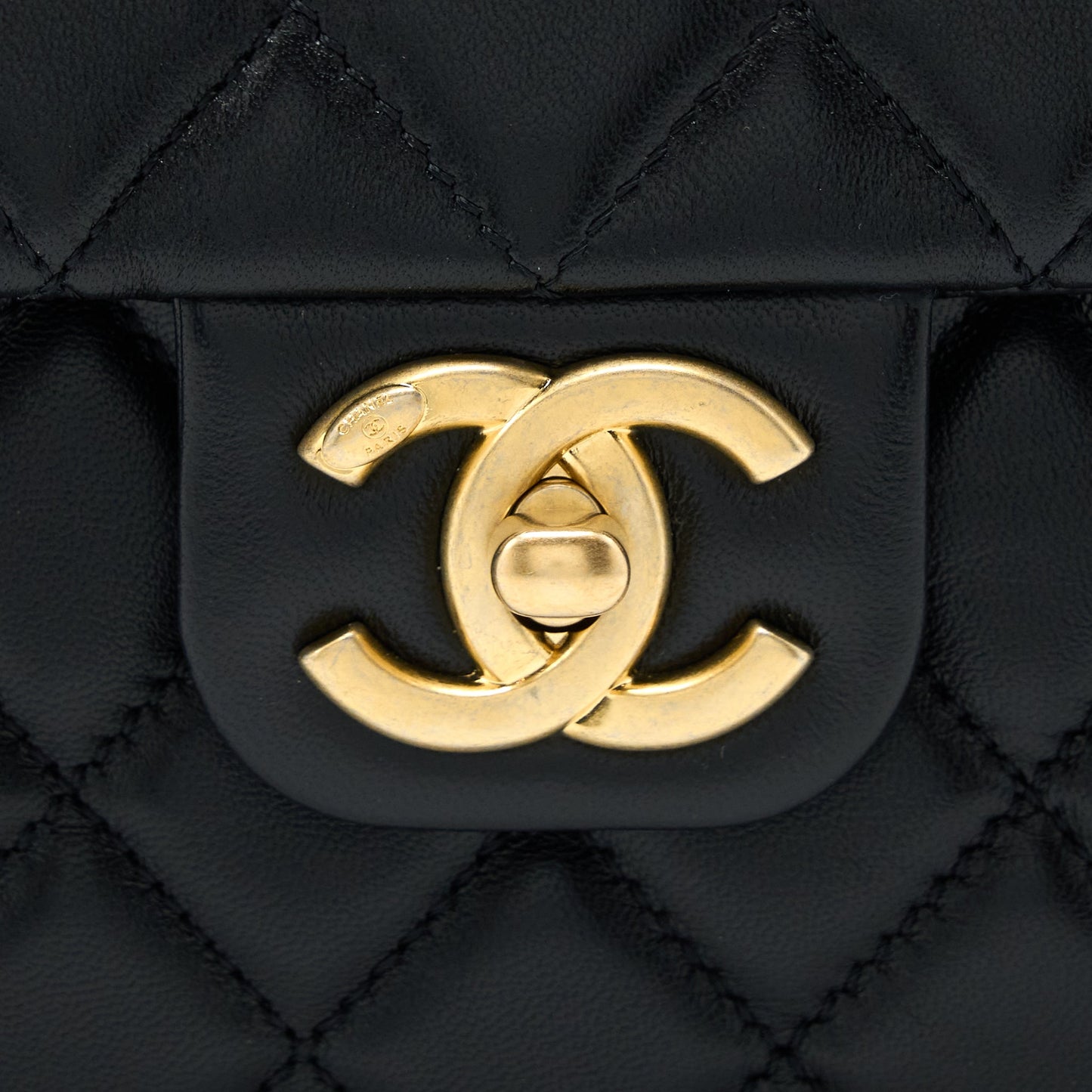 Chanel 22K Coco Chain Quilted Flap Bag Lambskin Black Brushed  (Microchip)
