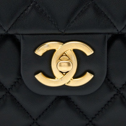 Chanel 22K Coco Chain Quilted Flap Bag Lambskin Black Brushed  (Microchip)
