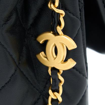 Chanel 22K Coco Chain Quilted Flap Bag Lambskin Black Brushed  (Microchip)