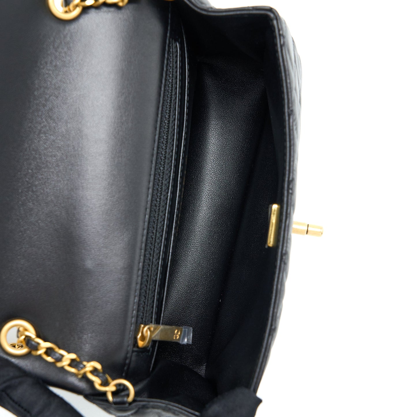 Chanel 22K Coco Chain Quilted Flap Bag Lambskin Black Brushed  (Microchip)
