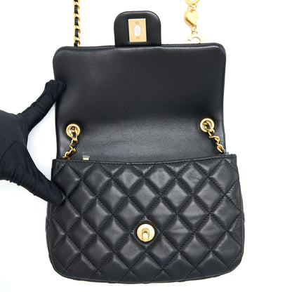 Chanel 22K Coco Chain Quilted Flap Bag Lambskin Black Brushed  (Microchip)