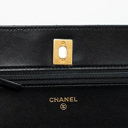 Chanel pearl crush wallet on chain lambskin BLACK  (microchip)