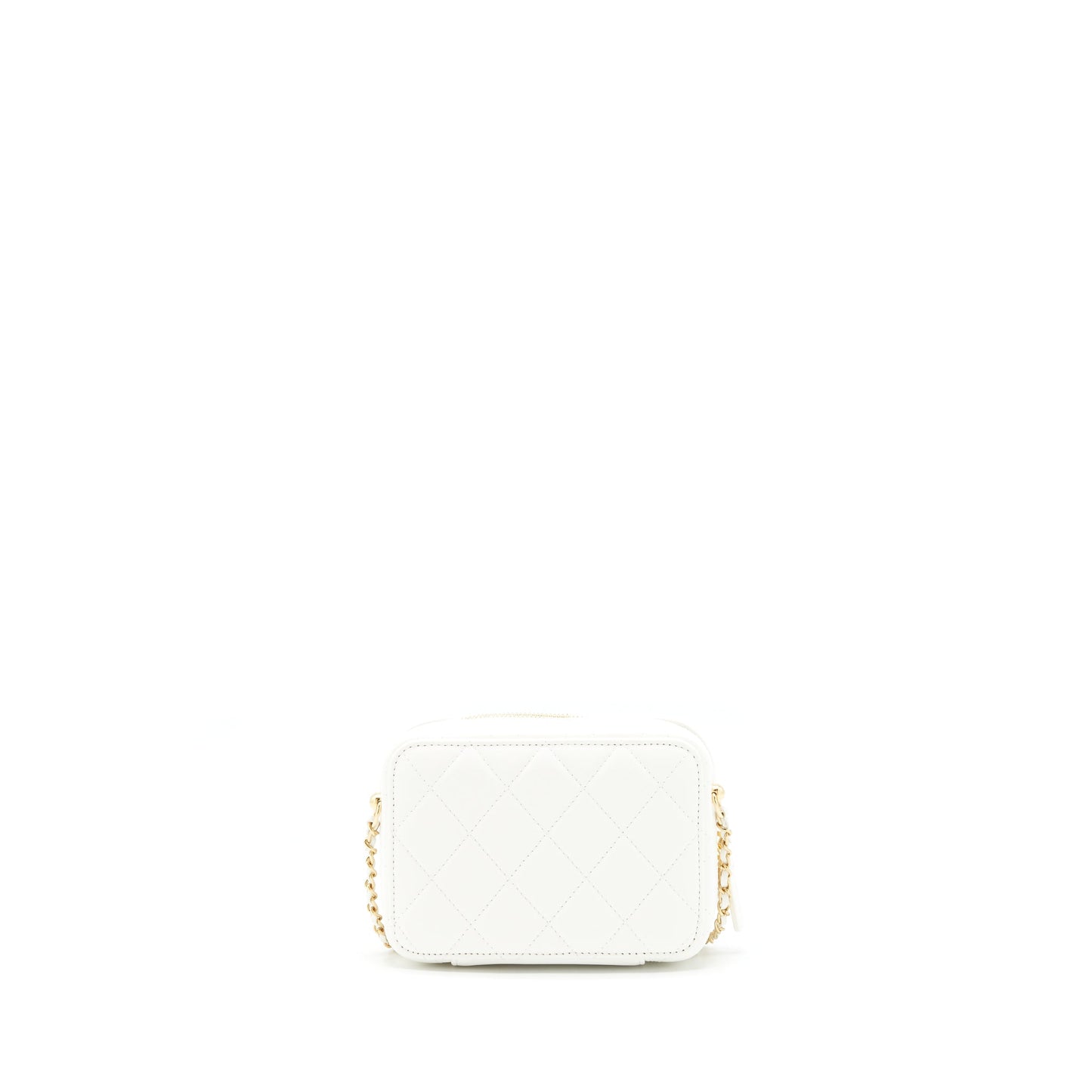 Chanel 21K Small Metal plate Vanity with chain Lambskin White