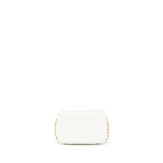 Chanel 21K Small Metal plate Vanity with chain Lambskin White
