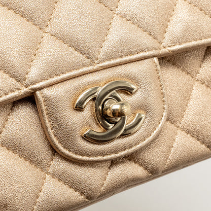Chanel Mini Rectangular flap bag lambskin metallic gold L