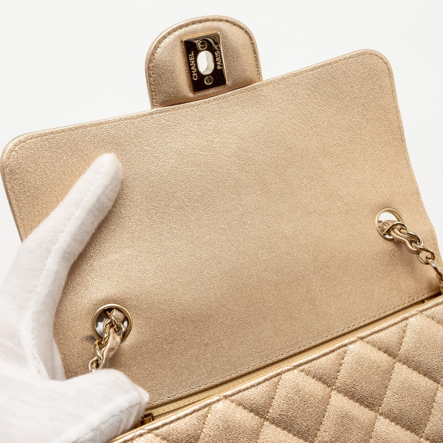 Chanel Mini Rectangular flap bag lambskin metallic gold L
