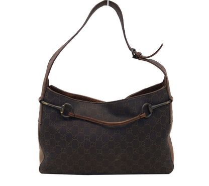 GUCCI GG Pattern Horsebit Dark Brown Shoulder Bag