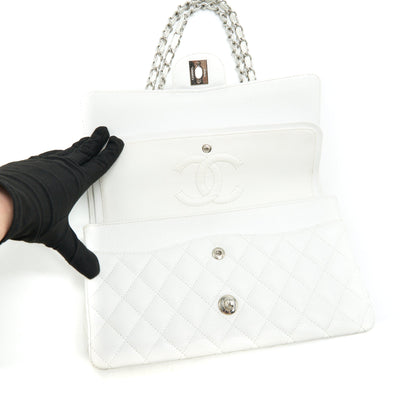 CHANEL MEDIUM CLASSIC DOUBLE FLAP BAG CAVIAR WHITE