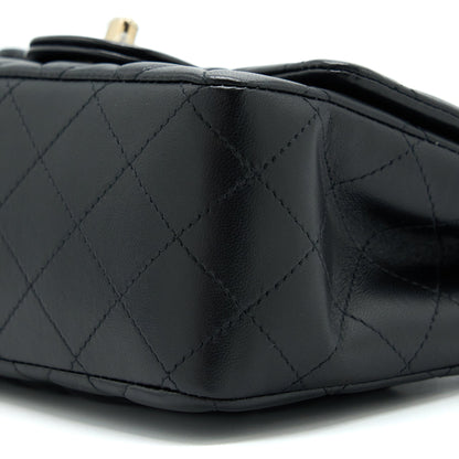 Chanel Mini Square Flap Bag Lambskin Black  (Microchip)