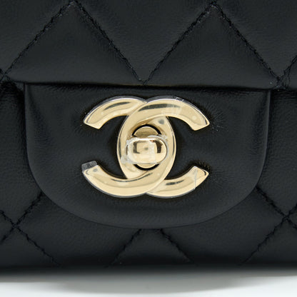 Chanel Mini Square Flap Bag Lambskin Black  (Microchip)