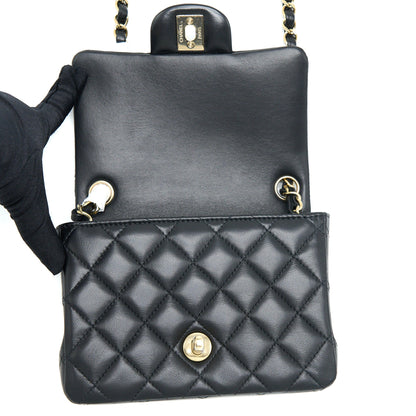 Chanel Mini Square Flap Bag Lambskin Black  (Microchip)