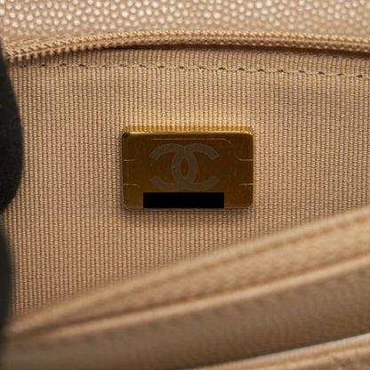 Chanel 22S detailed Logo Wallet on chain Caviar Dark beige with L