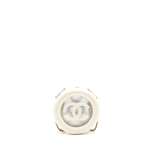 Chanel Runway White Crystal Round Evening Clutch Shoulder Bag Box