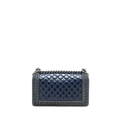 Chanel Medium Boy Bag Limited Edition with Chain Edge Aged Calfskin Navy Ruthenium Hardware