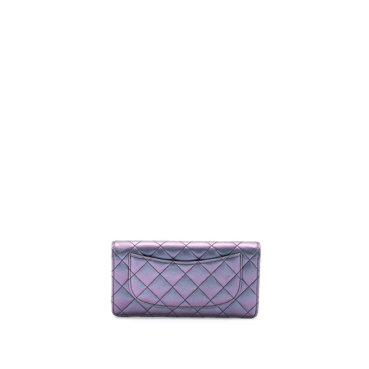 Chanel Compact Long Wallet Grained Calfskin Iridescent Purple Multicolour Hardware