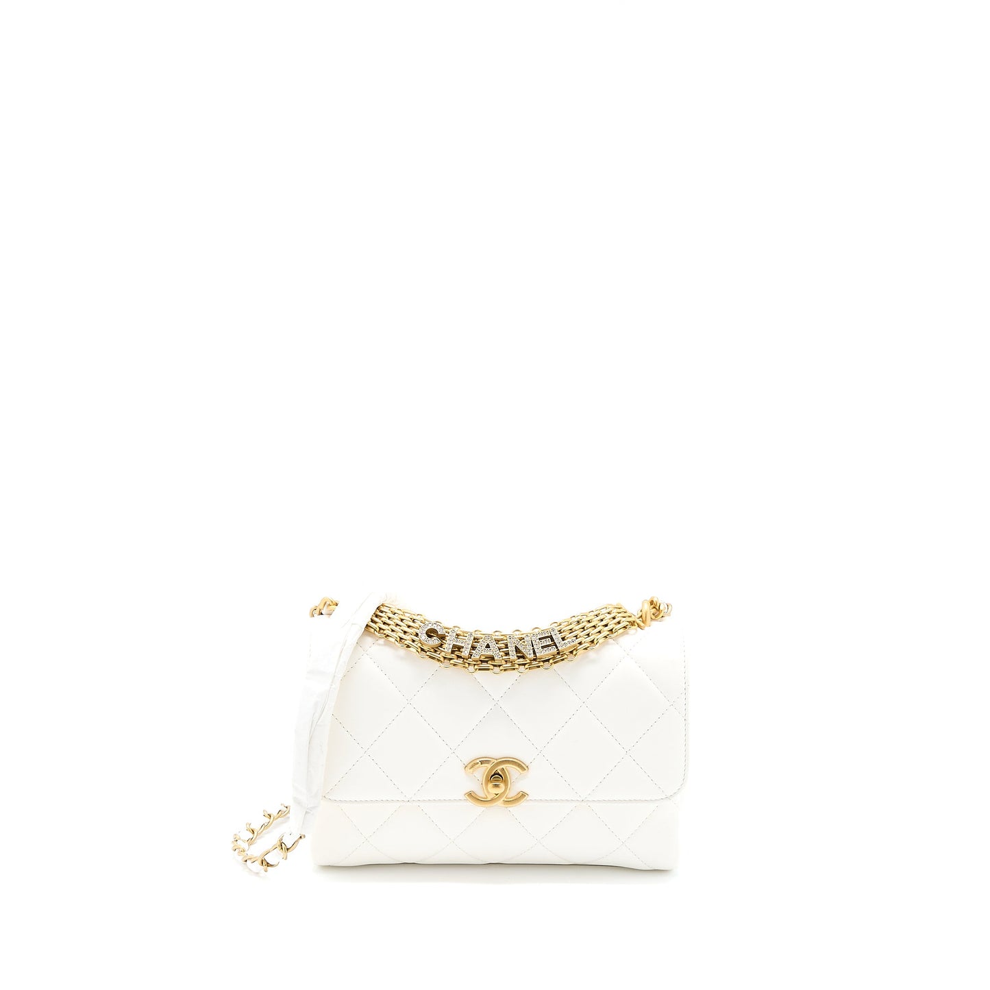 Chanel Quilted Flap Bag with Letter Chain Lambskin White  (Microchip)